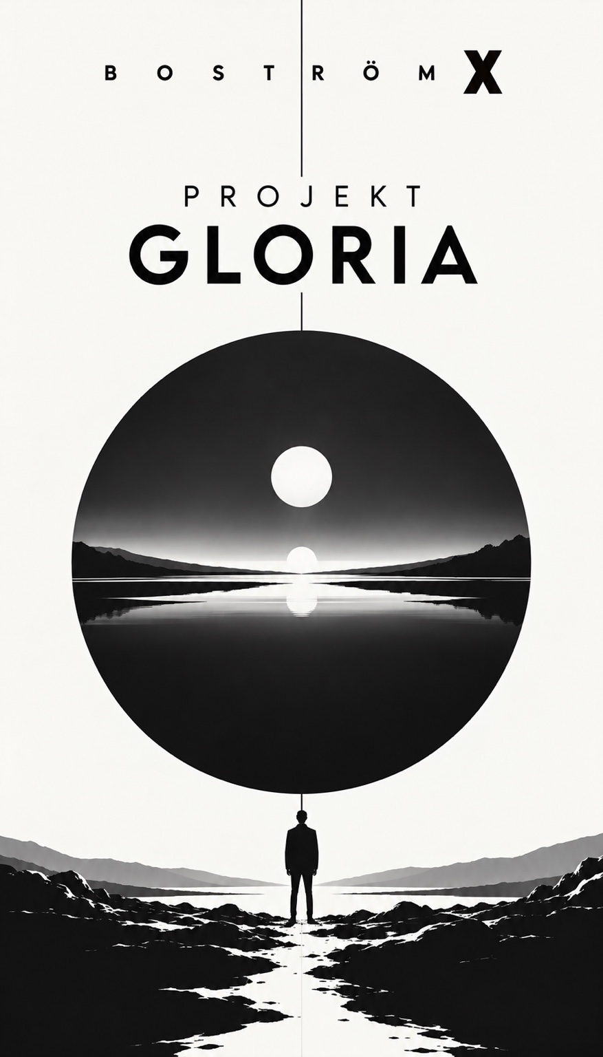 Omslag till Projekt Gloria: ett svart klot över ett ödsligt landskap